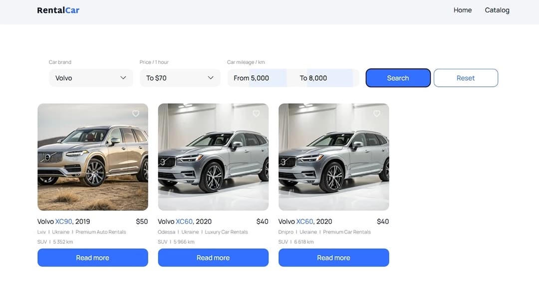 Filtering by brand, price, and mileage